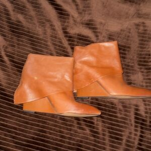 Cognac Genuine Leather Nine West Wedge Shark Boots